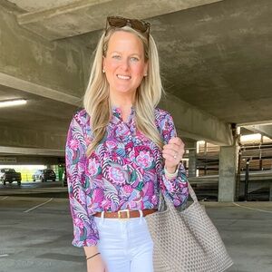 LOFT Paisley Stand Collar Henley Blouse